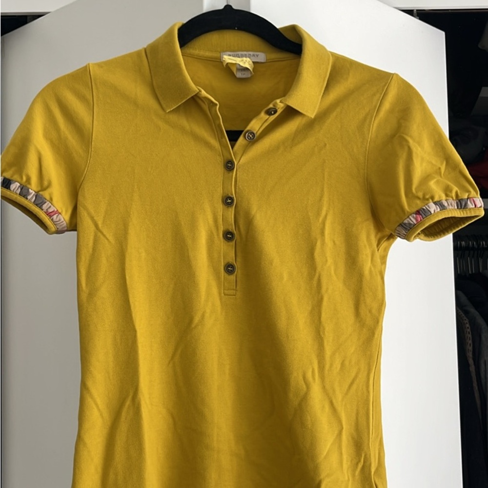 Burberry Yellow Short-Sleeve Polo with Patterned Cuff Trim